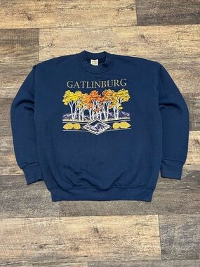 Rare Vintage 1990s Fall Trees Gatlinburg Navy Crewneck Sweatshirt Mens Sz Large